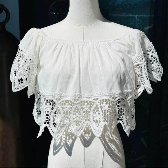 Anthropologie RAGA LA Bohemian Stevie Nicks Style White Flowy Cropped Blouse - Picture 4 of 13